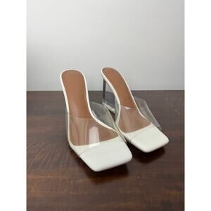 Fashion to Figure X Gabrielle Union Clear & White Wedge Heel Mules Size 6 NIB
